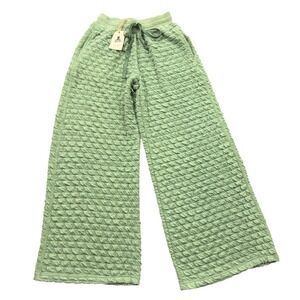 Easel Puff Hacci Wide Leg Pants S Sage Green Textured Knit Boho Beach Popcorn